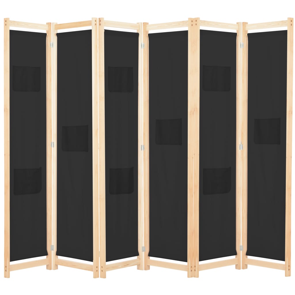 vidaXL 6-Paneelinen Tilanjakaja musta 240x170x4 cm kangas