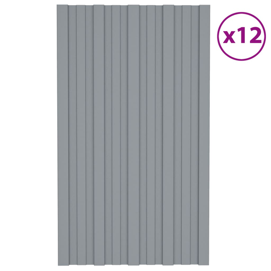 vidaXL Kattopaneeli 12 kpl galvanoitu teräs hopea 80x45 cm