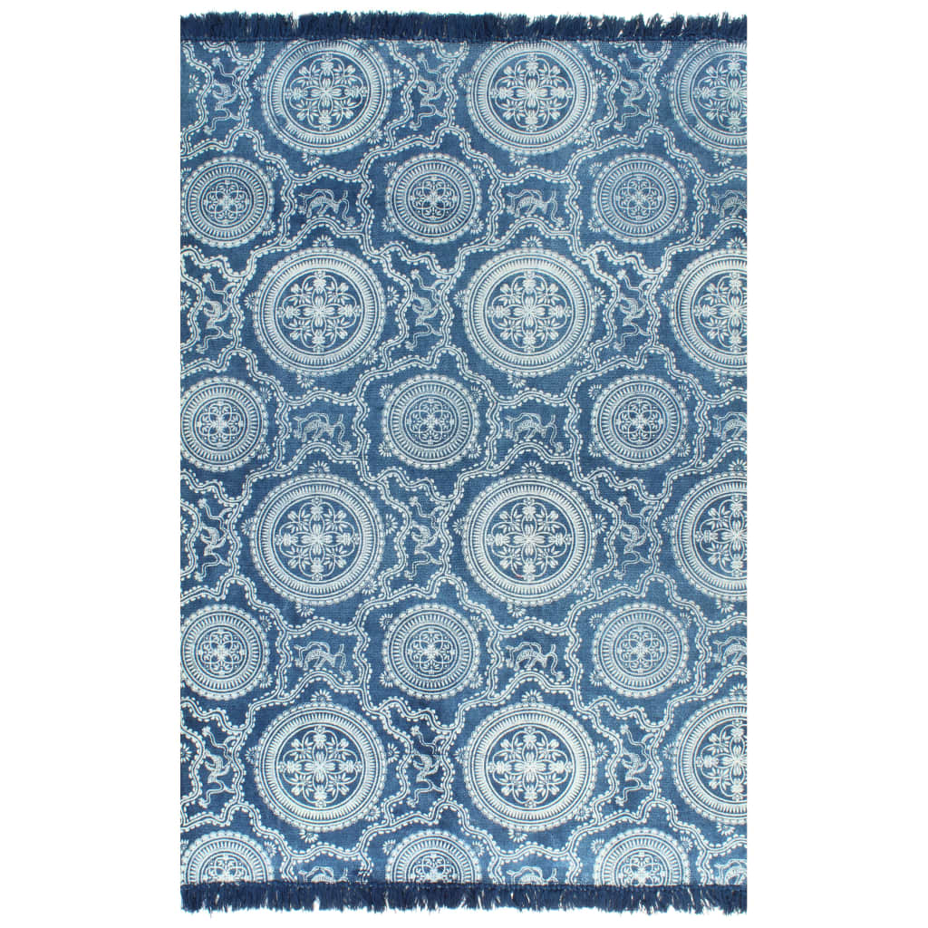 vidaXL Kelim-matto puuvilla 160x230 cm kuviolla sininen