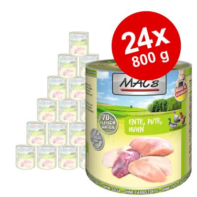 MAC´s Cat -säästöpakkaus 24 x 800 g - kana & kokonainen siipikarjansydän