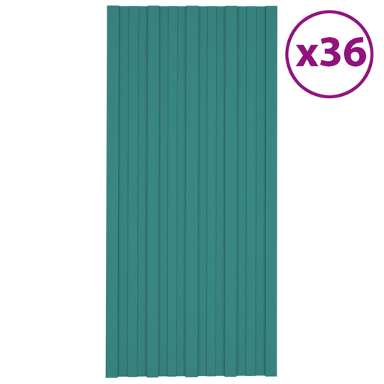 vidaXL Kattopaneeli 36 kpl galvanoitu teräs vihreä 100x45 cm