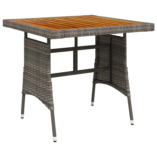 vidaXL Puutarhapöytä harmaa 70x70x72 cm polyrottinki ja akaasiapuu