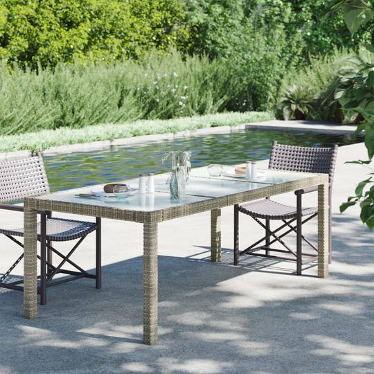 vidaXL Puutarhapöytä 190x90x75 cm karkaistu lasi ja polyrottinki beige