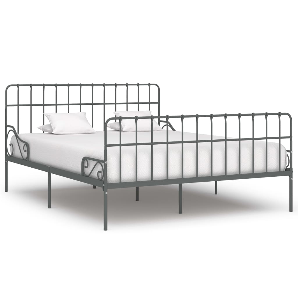 vidaXL Sängynrunko sälepohjalla harmaa metalli 200x200 cm