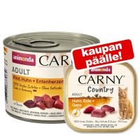 24 x 200 g Animonda Carny Adult + 2 x 100 g Country Adult kana, ankka & hanhi - kana, kalkkuna & kani