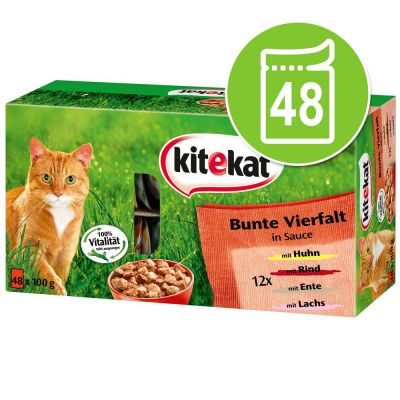 Kitekat Pouches -säästöpakkaus 48 x 100 g - Kotitiikerin kootut kastikkeessa