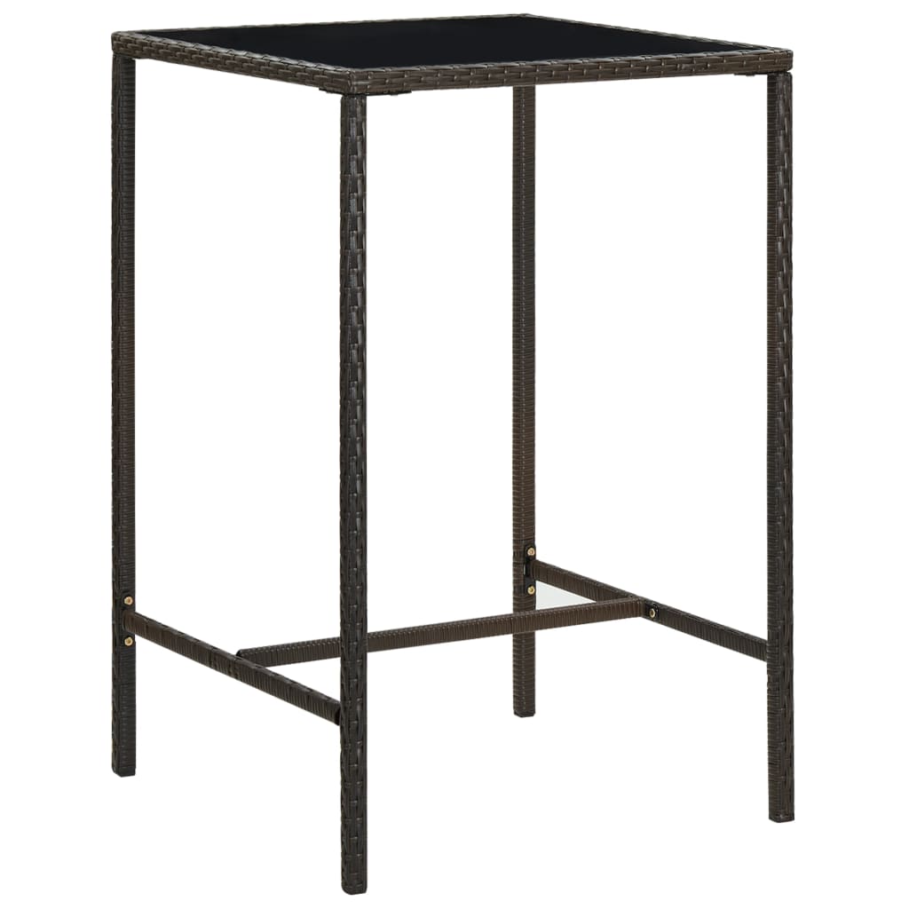 vidaXL Puutarhan baaripöytä ruskea 70x70x110 cm polyrottinki ja lasi