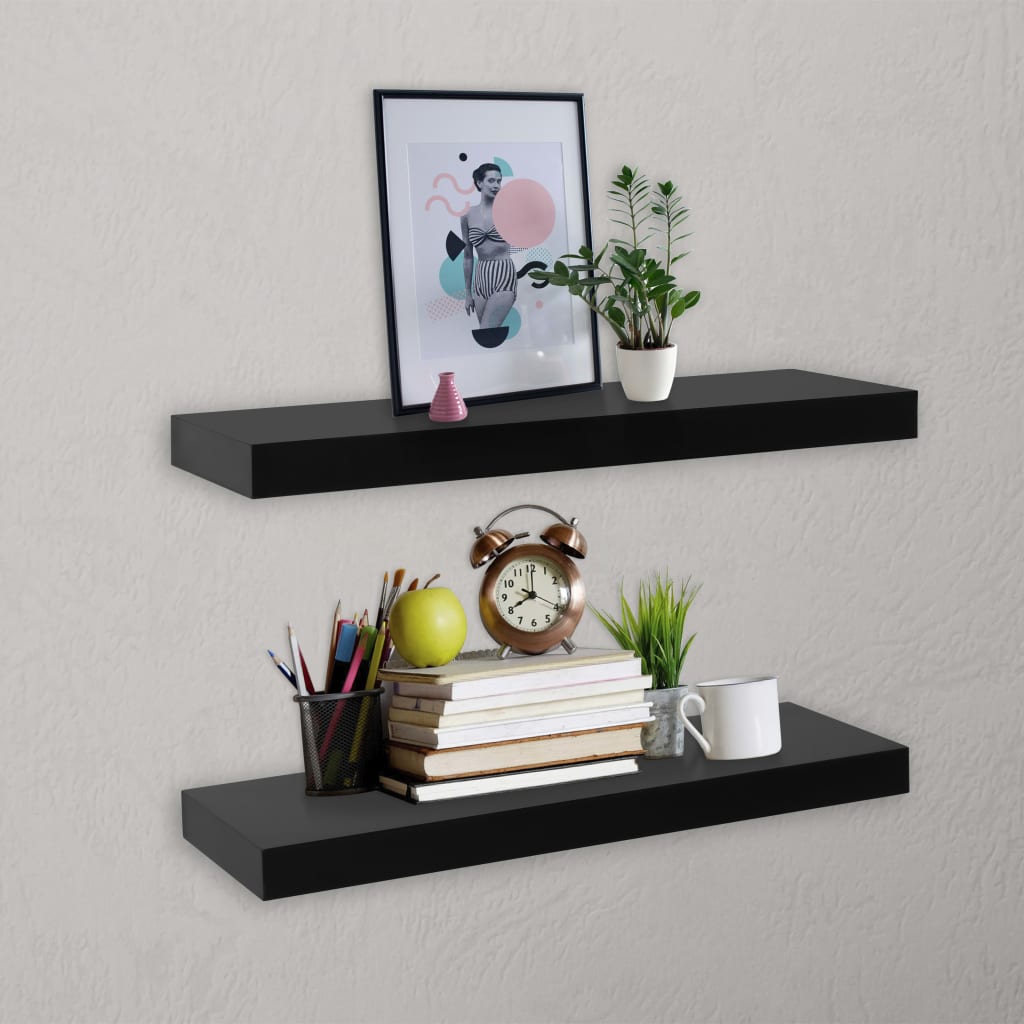 vidaXL Kelluvat seinähyllyt 2 kpl musta 40x20x3,8 cm