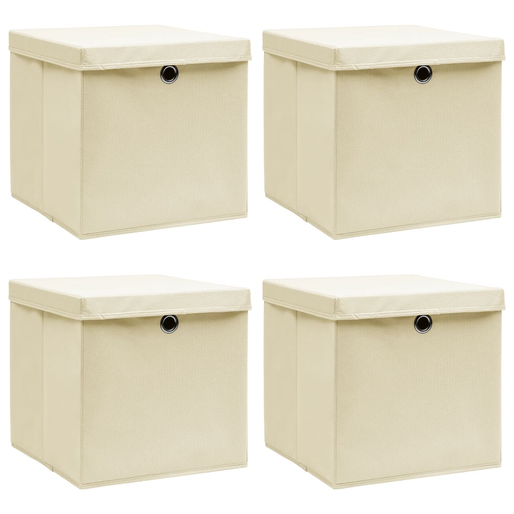 vidaXL Säilytyslaatikot kannella 4 kpl kerma 32x32x32 cm kangas