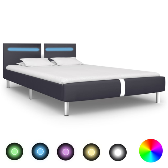 vidaXL Sängynrunko LED-valolla musta keinonahka 135x190 cm