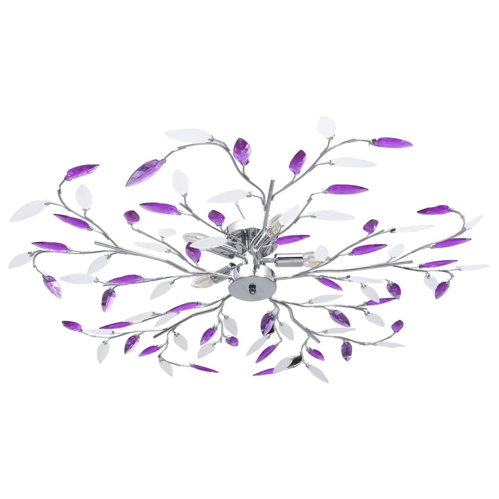 vidaXL Kattovalaisin akryylikristalleilla lehdet 5xE14-polttimoa purp.