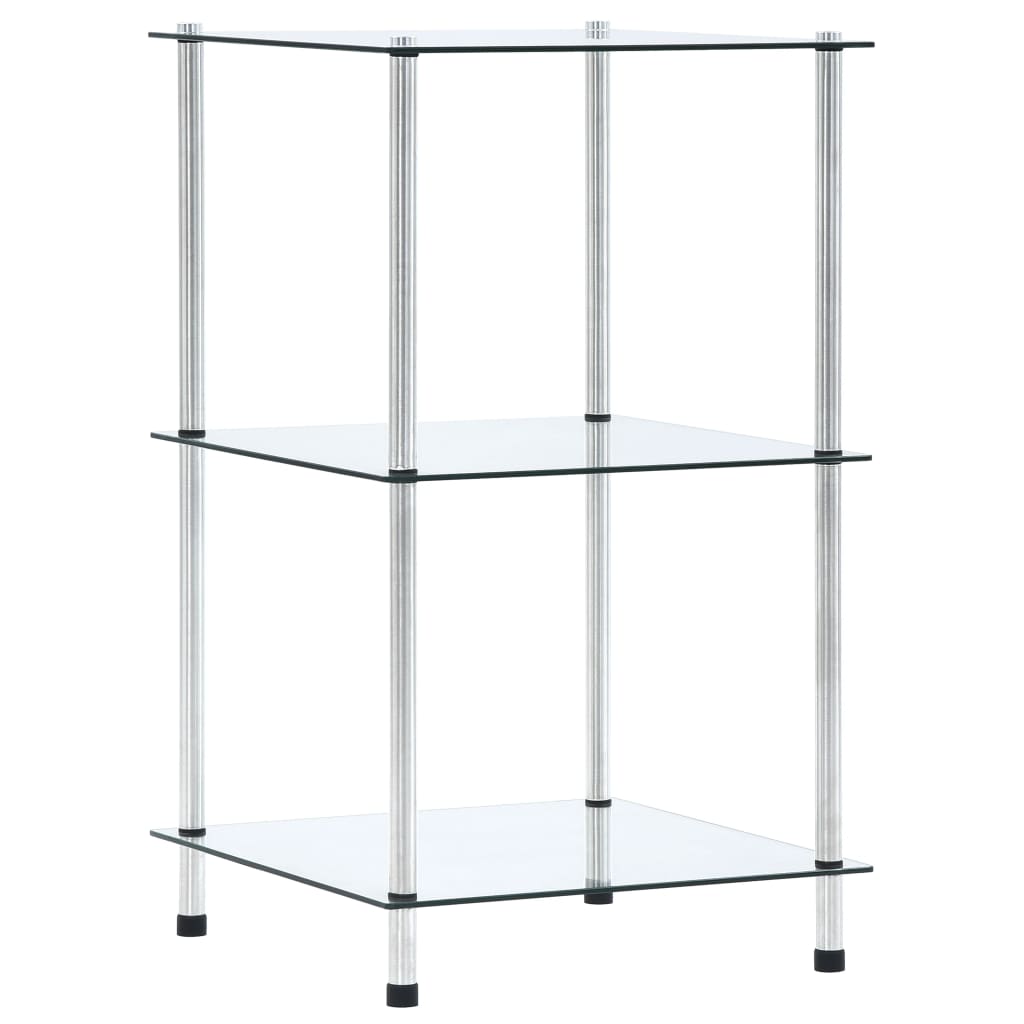 vidaXL 3-kerroksinen hylly läpinäkyvä 40x40x67 cm karkaistu lasi