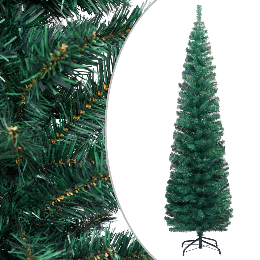 vidaXL Kapea tekojoulukuusi jalustalla vihreä 210 cm PVC