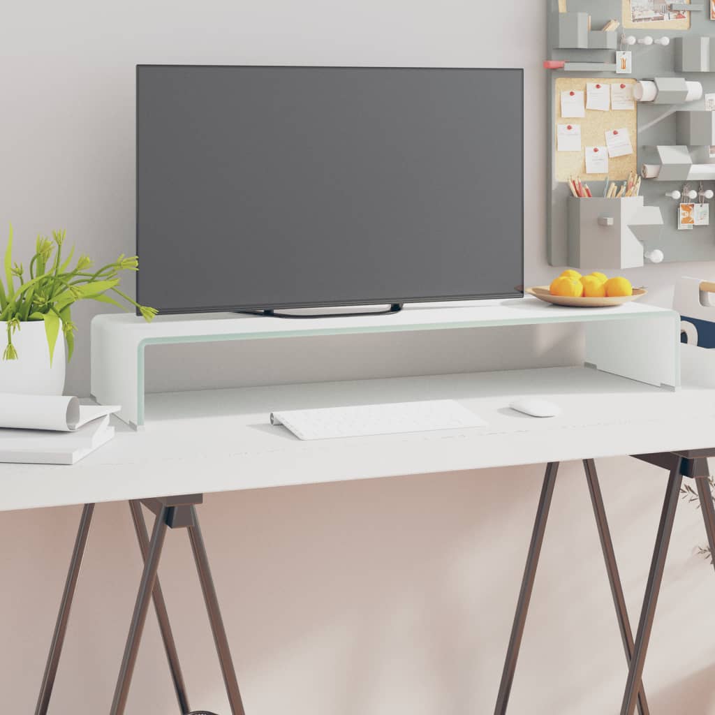 vidaXL TV-taso/Näyttöteline Valkoinen lasi 90x30x13 cm