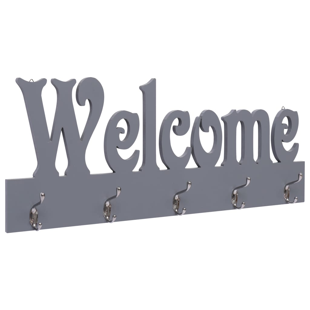 vidaXL Seinälle kiinnitettävä naulakko WELCOME harmaa 74x29,5 cm