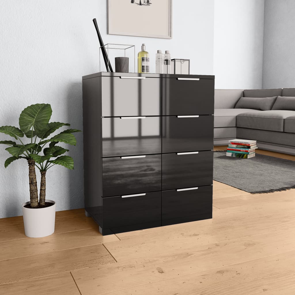 vidaXL Senkki korkeakiiltoinen musta 60x35x76 cm lastulevy