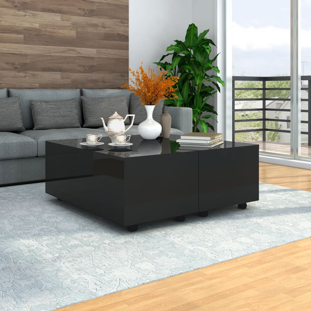 vidaXL Sohvapöytä korkeakiilto musta 100x100x35 cm