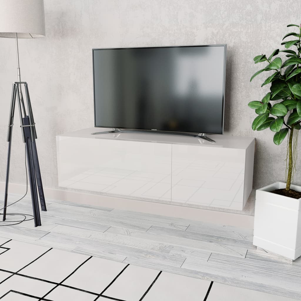 vidaXL TV-taso Lastulevy 120x40x34 cm Korkeakiilto Valkoinen