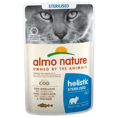 Almo Nature Holistic Sterilised 70 g - mix: 3 x kana ja 3 x turska
