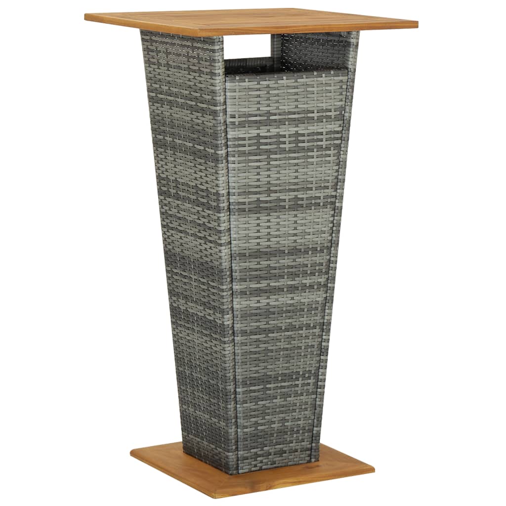 vidaXL Baaripöytä harmaa 60x60x110 cm polyrottinki ja täysi akaasiapuu