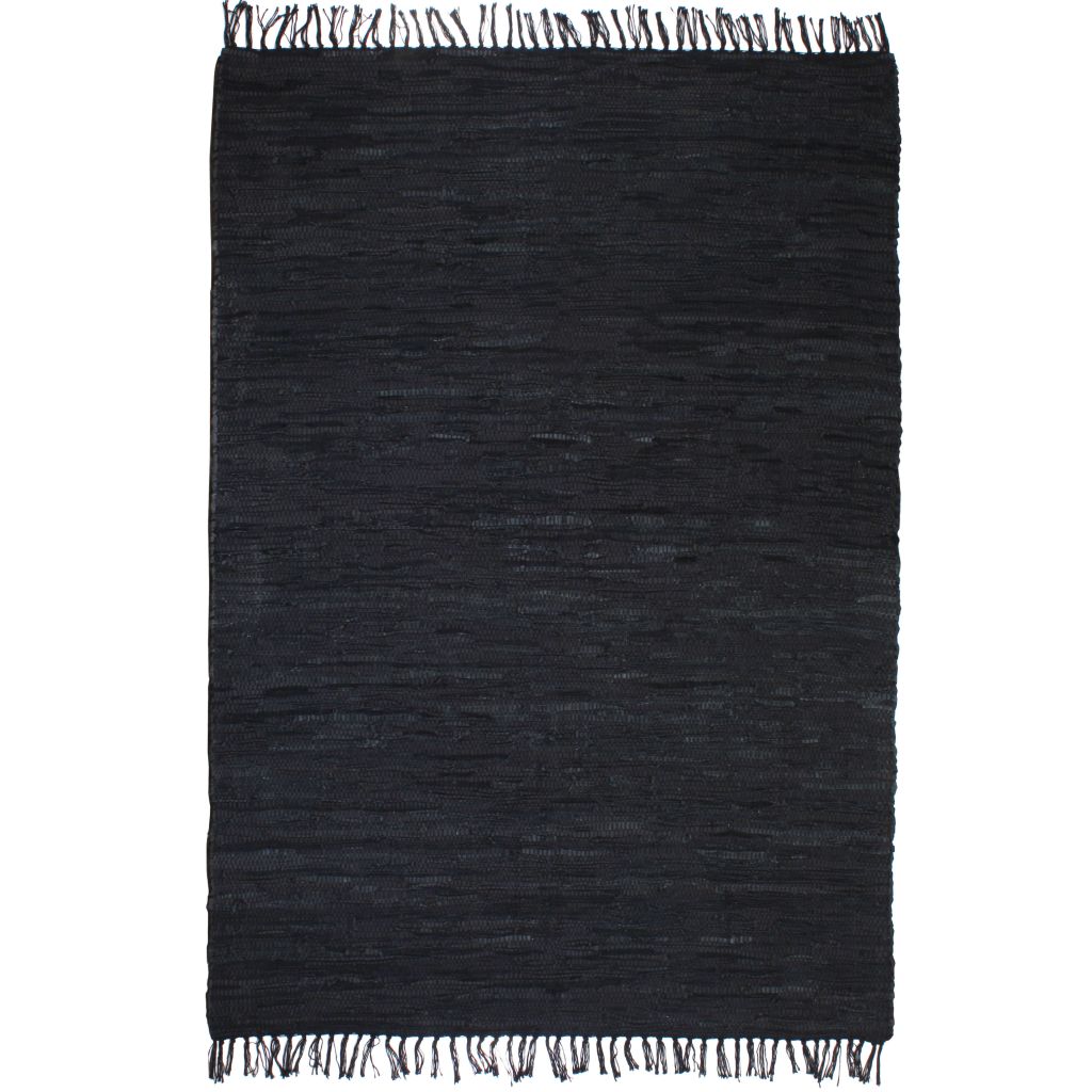 vidaXL Käsin punottu Chindi-matto nahka 120x170 cm musta