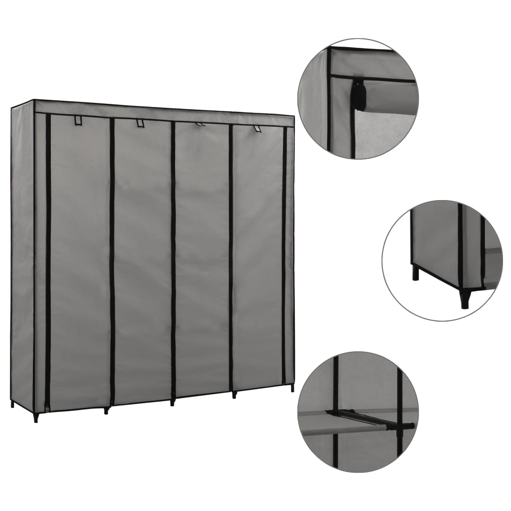 vidaXL Vaatekaappi 4 lokerolla harmaa 175x45x170 cm