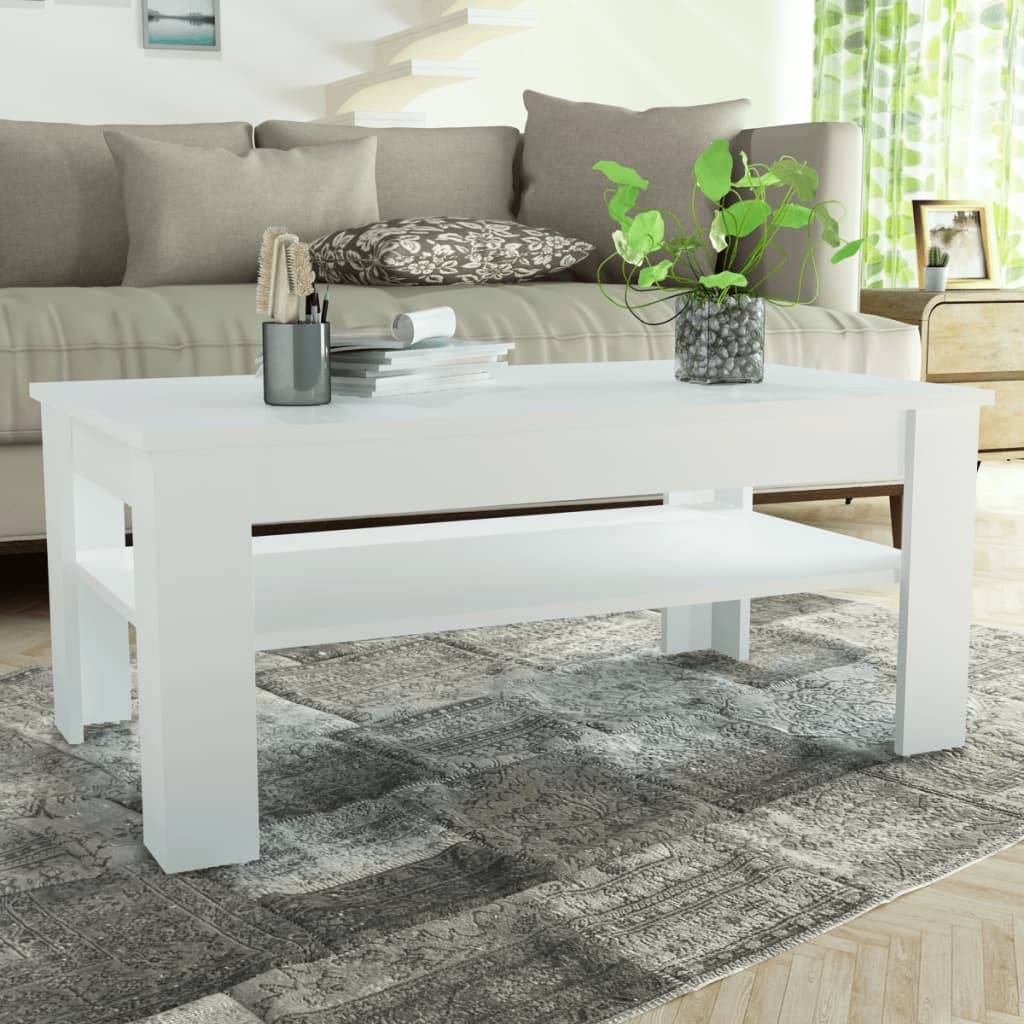 vidaXL Sohvapöytä Lastulevy 110x65x48 cm Valkoinen