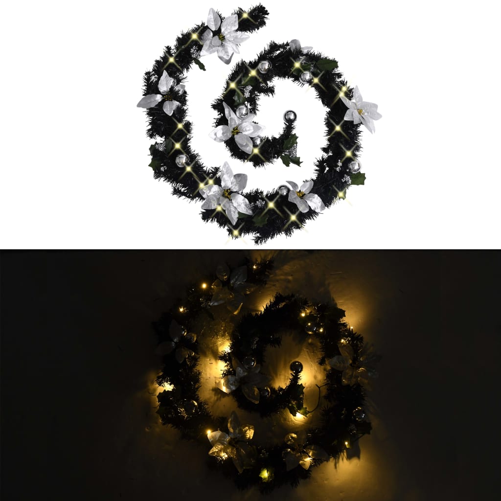 vidaXL Jouluköynnös LED-valoilla musta 2,7 m PVC