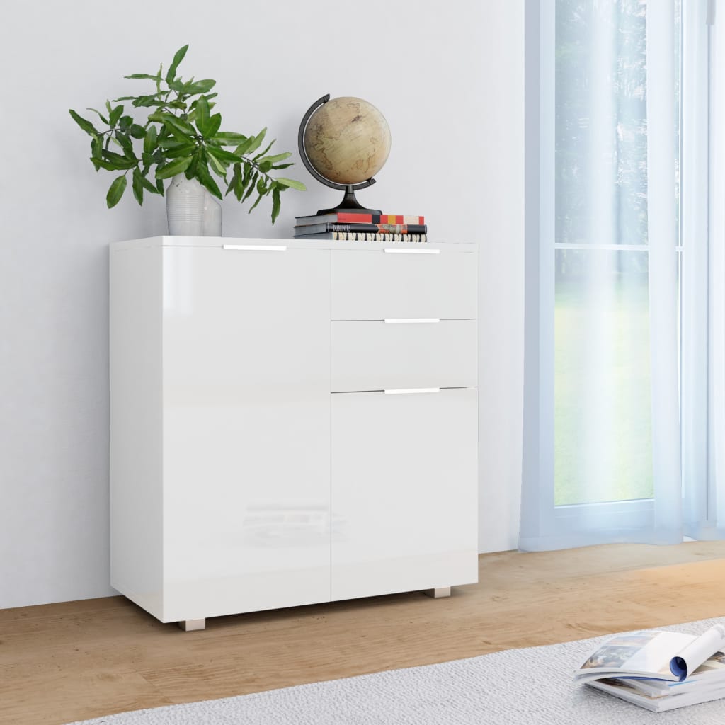 vidaXL Senkki korkeakiiltoinen valkoinen 71x35x76 cm lastulevy