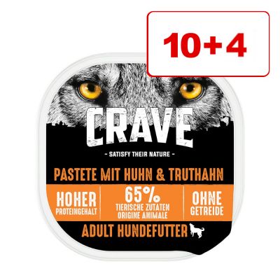 14 x 150 g Crave Adult Paté: 10 + 4 kaupan päälle! - kana & kalkkuna