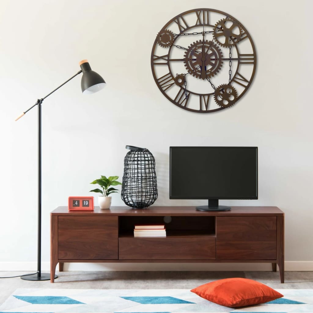 vidaXL Seinäkello metalli 80 cm ruskea