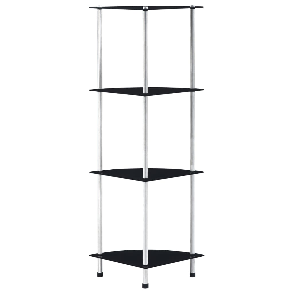 vidaXL 4-kerroksinen hylly musta 30x30x100 cm karkaistu lasi
