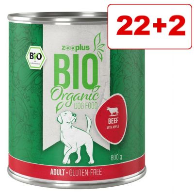 22 + 2 kaupan päälle! zooplus Bio 24 x 800 g - luomunauta, luomuomena & luomupäärynä