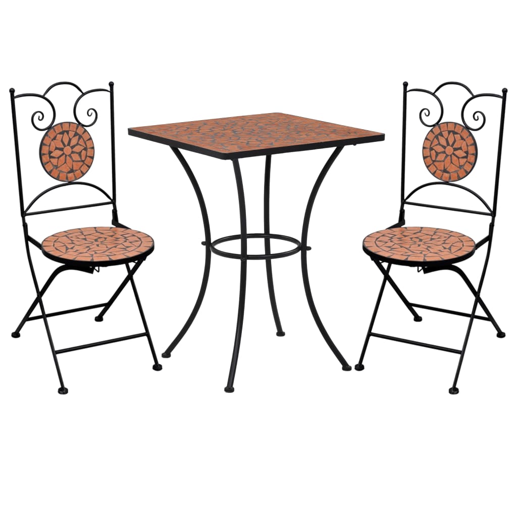 vidaXL 3-osainen mosaiikkibistrosarja keraamiset laatat terrakotta