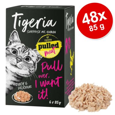 48 x 85 g Tigeria Pulled Meat -säästöpakkaus - lajitelma (3 makua)