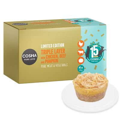 Cosma Triple Layer Birthday Edition 4 x 80 g - kana / nauta / kurpitsa