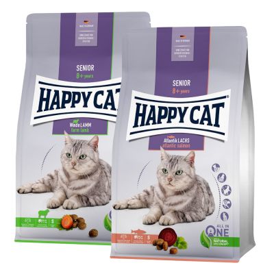 Happy Cat Senior -yhteispakkaus 2 x 4 kg - lohi & laidunkaritsa