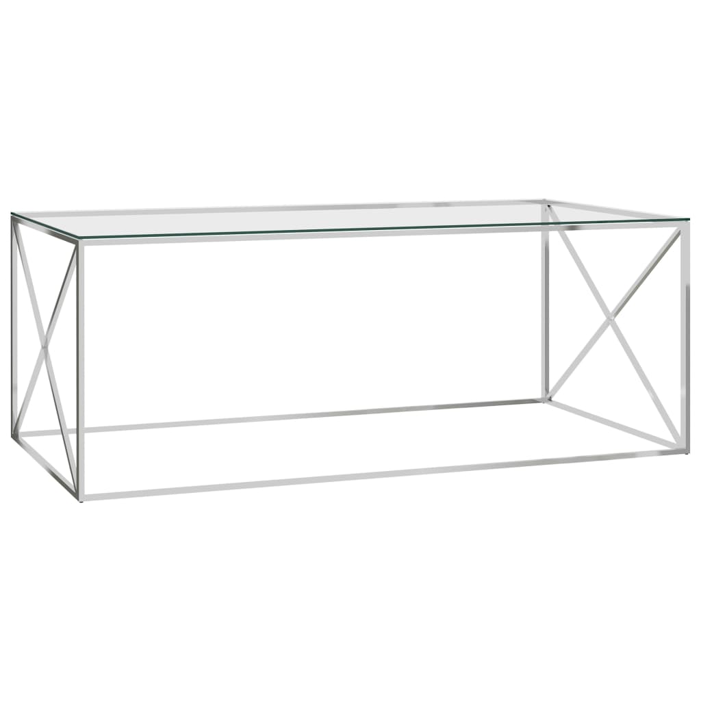 vidaXL Sohvapöytä hopea 120x60x45 cm ruostumaton teräs ja lasi