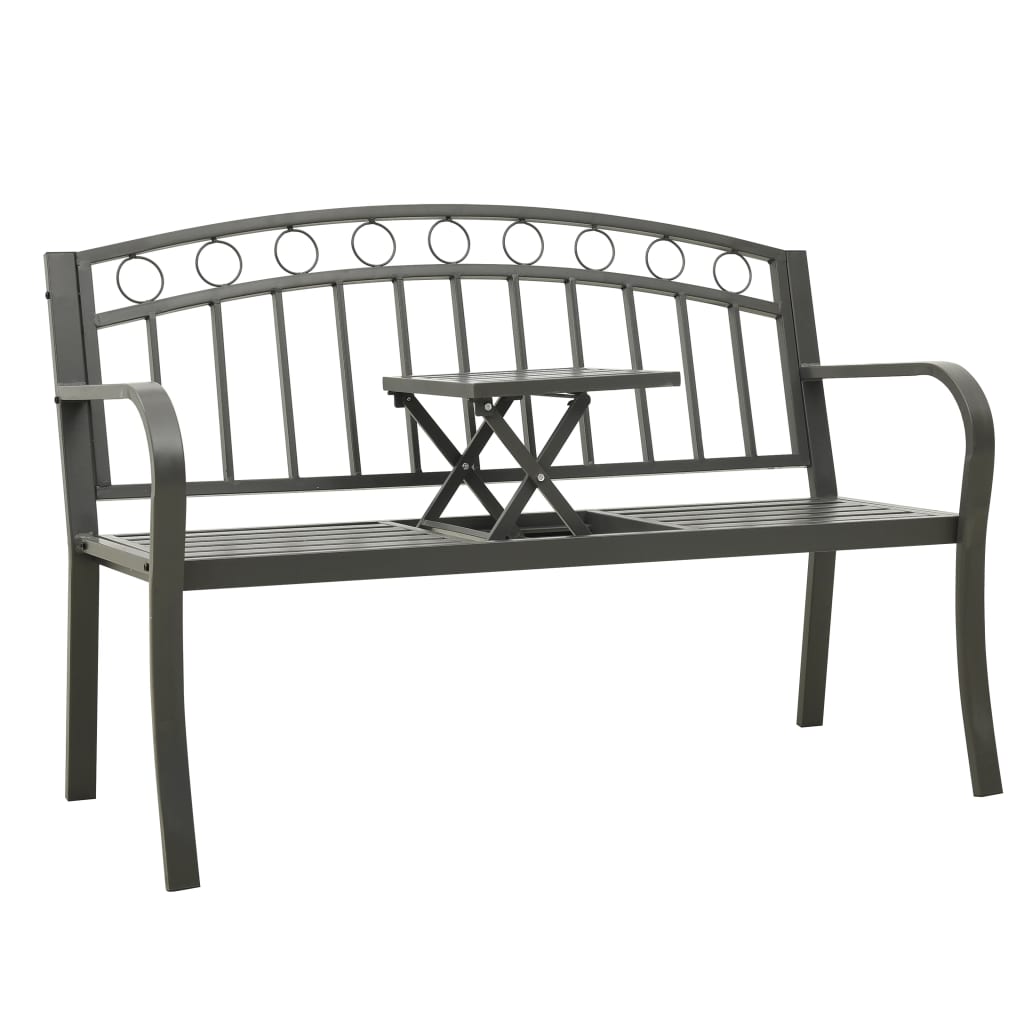 vidaXL Puutarhapenkki pöydällä 125 cm teräs harmaa
