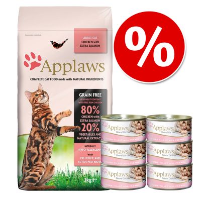Applaws-yhteispakkaus: kuiva- ja märkäruoka säästöhintaan! - 2 kg Adult Chicken & Lamb + 6 x 70 g kana & juusto