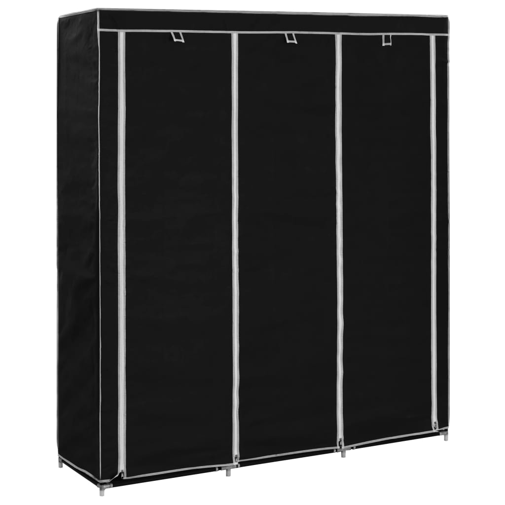 vidaXL Vaatekaappi lokeroilla ja tangoilla kangas 150x45x175 cm musta