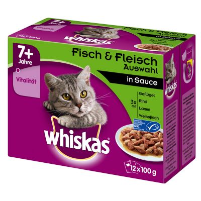 Whiskas 7+ Senior Pouches 12 x 100 g - 7+ kala- ja lihavalikoima kastikkeessa