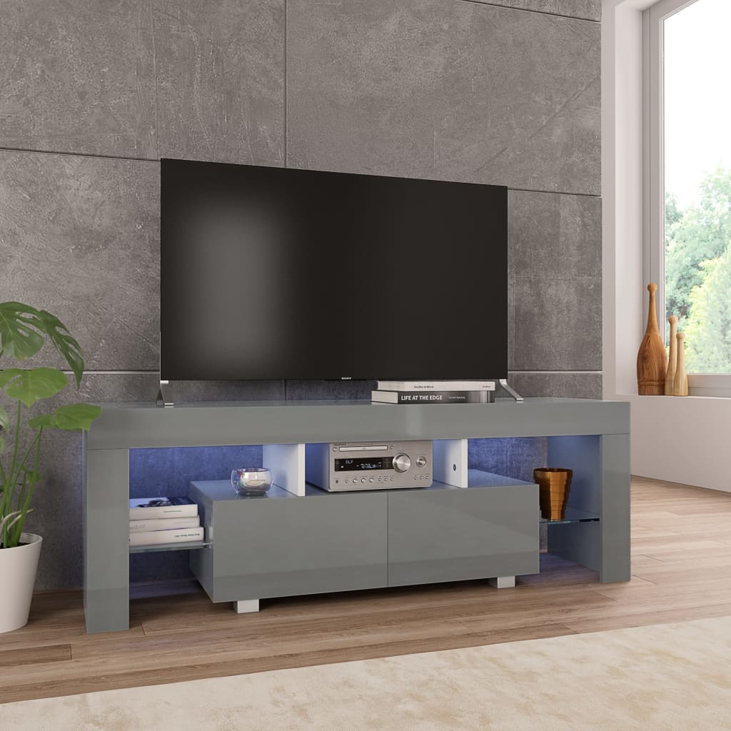 vidaXL TV-taso LED-valoilla korkeakiilto harmaa 130x35x45 cm