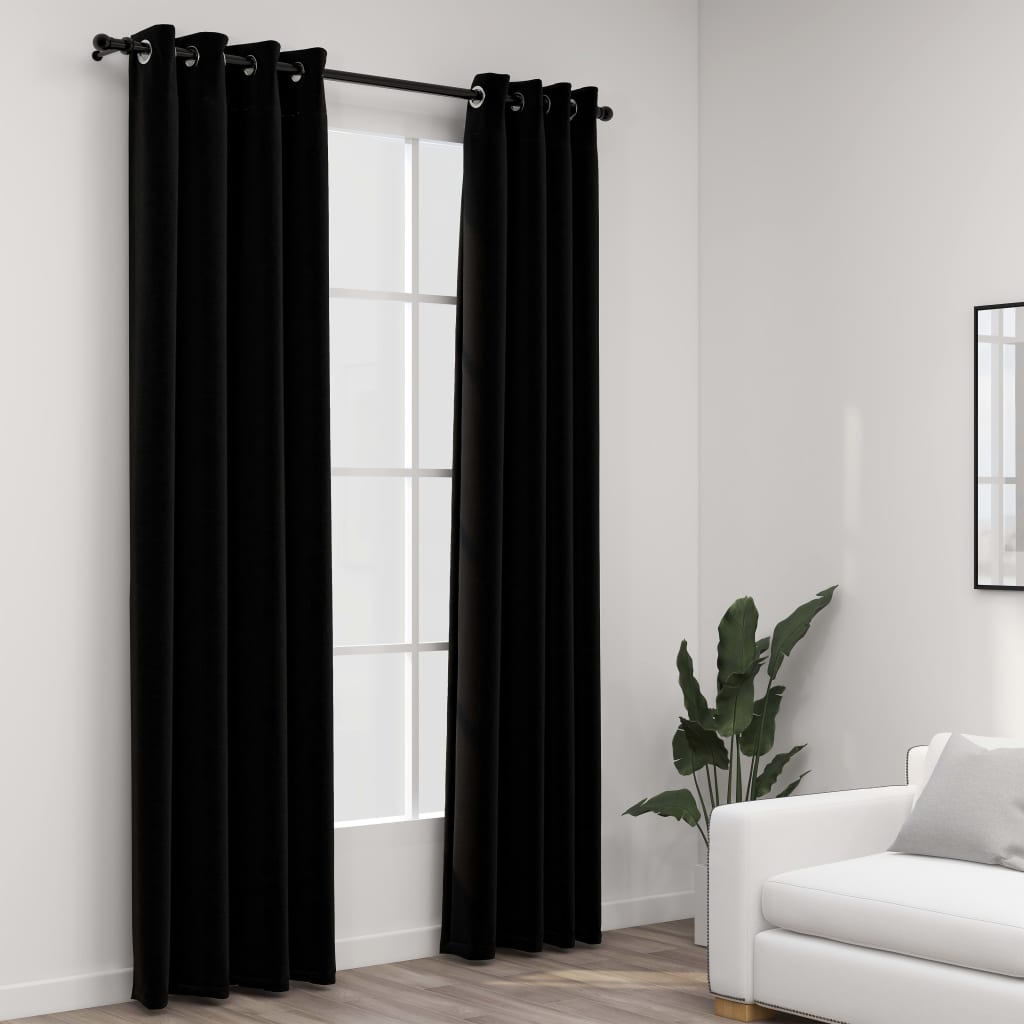 vidaXL Pellavamaiset pimennysverhot renkailla 2 kpl musta 140x225 cm