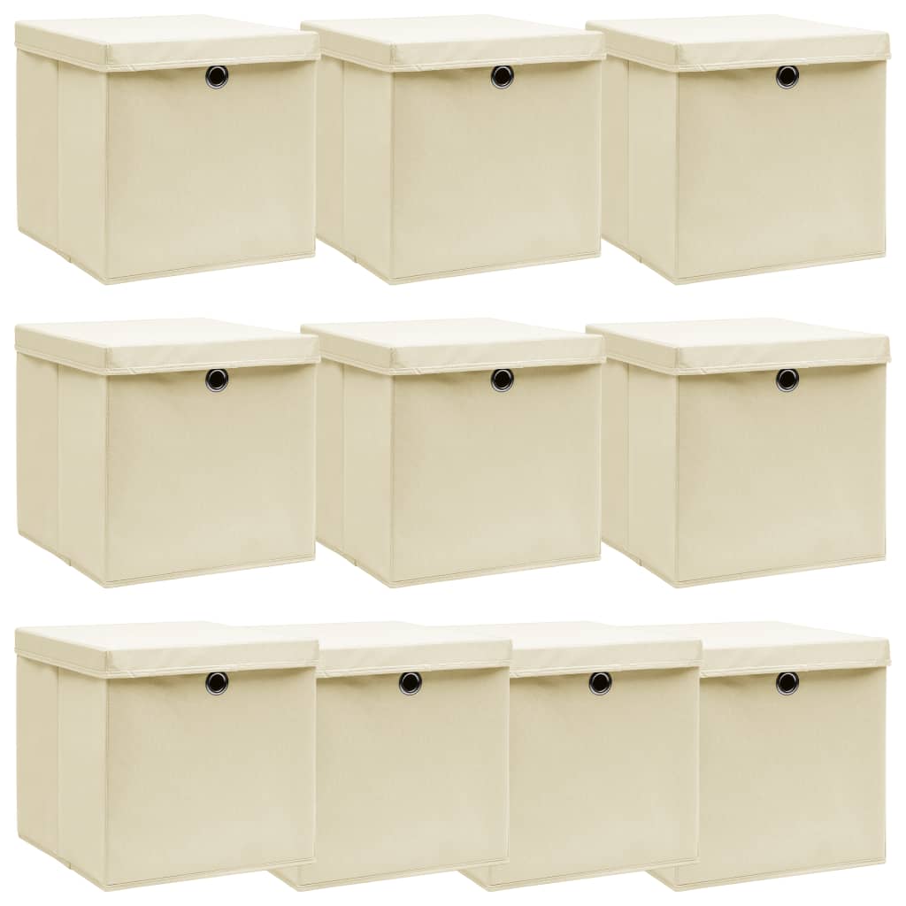 vidaXL Säilytyslaatikot kannella 10 kpl kerma 32x32x32 cm kangas