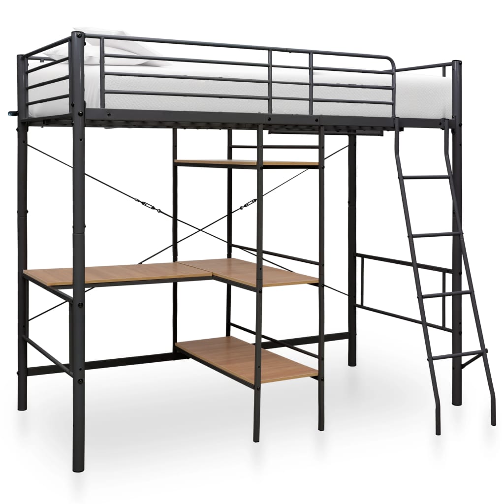 vidaXL Kerrossänky pöydän rungolla musta metalli 90x200 cm