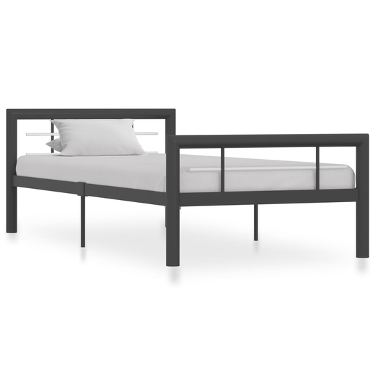 vidaXL Sängynrunko harmaa ja valkoinen metalli 100x200 cm