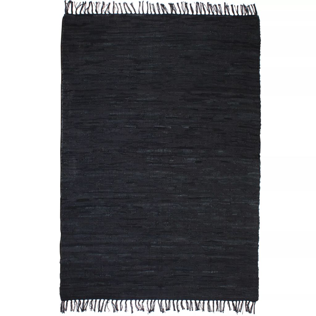 vidaXL Käsin punottu Chindi-matto nahka 160x230 cm musta
