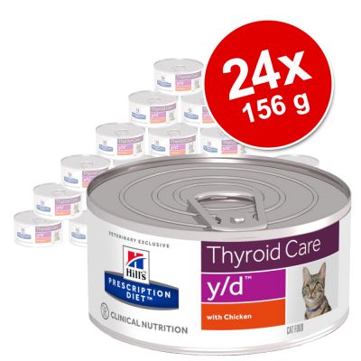 Hill's Prescription Diet Feline -purkkiruoka 24 x 156 g - w/d Digestive/Weight Management Chicken