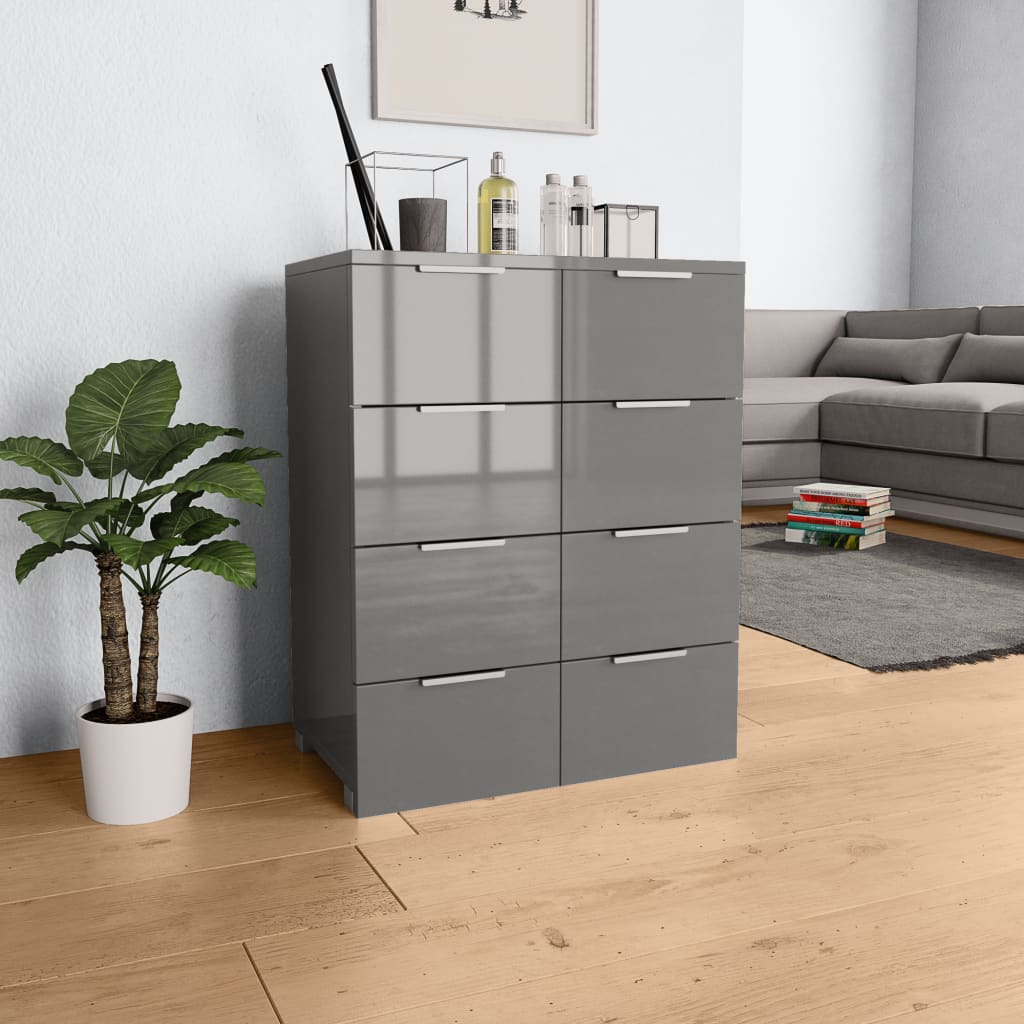 vidaXL Senkki korkeakiiltoinen harmaa 60x35x76 cm lastulevy